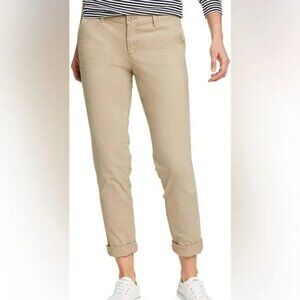 NWT Eddie Bauer size 0 boyfriend slim tapered khaki Tan Chino Pants